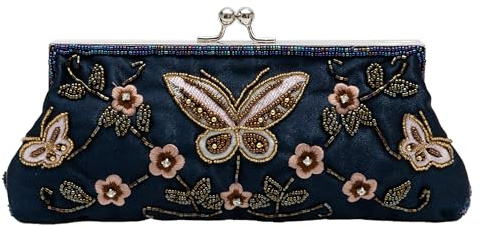 lapulio Abendtasche im Vintage-Stil mit Schmetterlingen, Blumenmuster, elegante Handtasche für Damen, für Bräute, Abschlussbälle, Partys und formelle Anlässe