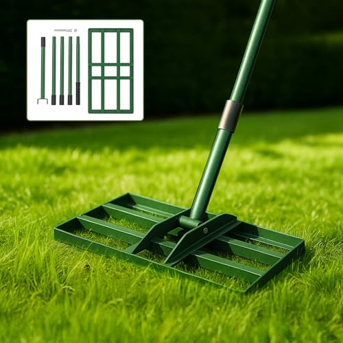 Lawn Levelling Rake 75 x 25 x 190cm, Rasenrechen Garden Grass Squeegee Sand Rakel Tool Scarifier with Long Handle Metal Rasen RechenRakel for Yard, Golf Course (75*25*190cm Green)