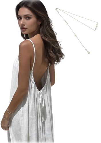 Vestido Camisero sin Espalda de Color Liso para Mujer, Vestido Camisero Informal sin Espalda, Vestido de casa sin Espaldas (White,L)