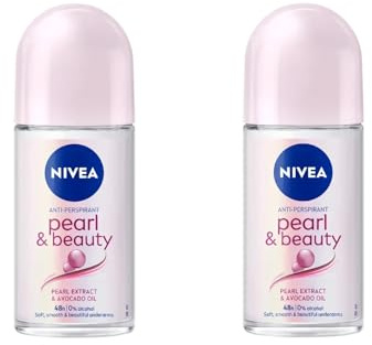 NIVEA Anti-Perspirant Deodorant Roll-On Pearl & Beauty 50ml – Long-Lasting Freshness, Smooth Skin, 48H Sweat & Odor Protection, Gentle Formula with Pearl Extract, Alcohol-Free Deodorant, 2-Pack