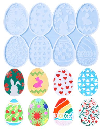 CATZUM Stampi in silicone, colata, stampo silicone, uova di Pasqua, portachiavi, fai da te, candele, sapone, artigianato di gioielli, decorazione pasquale e per la casa (8 varietà)