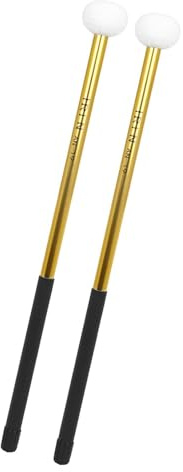 Lot de 2 bâtons de timbales en alliage avec tête en feutre pour l'éducation musicale - Tambour à main - Doré - 39,7 x 3,6 x 1,5 cm