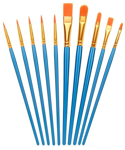10 PCS Nylon Hair Paint Brushes Set - Flat Art Paintbrushes for Kids & Adults, Multi-Purpose Brushes for Face Nail Art, Watercolor Oil Acrylics, Decorations, Models & Figurines (Sky Blue)