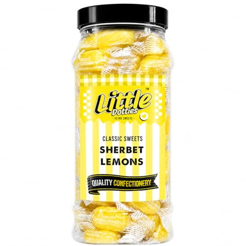 Sherbet Lemons Retro Sweet Jar 455g | Little Dotties | Classic Fizzy Lemon Boiled Sweets | Birthday & Pick & Mix Gift | Fathers Day Gift