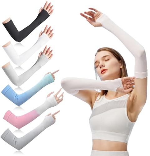 PYSEOSISE Mangas para Brazos Unisex, 6 Pares de Mangas UV con Protección Solar, Manga Elásticas y Transpirables para Mujer y Hombre para Baloncesto Voleibol y Deportes al Aire Libre