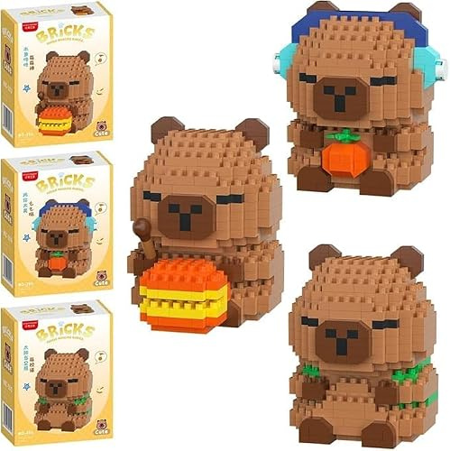 Capybara Blocs de Construction, 3PCS Mini Figurine en Briques Jeux de Construction 3D Mini Blocs de Puzzle Micro Bloc de Constructions Figurines Modèle Building Block Set pour Cadeaux d'Anniversaire