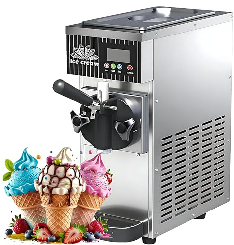 RoyceBee Machine Glace Comptoir, Ice Cream Maker Maison Mono-Parfum, Machine à Glace Professionnelle 4-5kg/h, Écran LCD Tactile, Auto-Nettoyant, pour Pâtisserie, Coffee Shop, Vente Ambulante Metallic