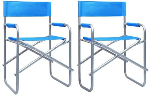 WRJENFSC Klappbarer Regiestuhl Set 2 STK aus Stahl und Polyester Blau 48 x 57 x 79 cm Faltbar mit Armlehnen Robust und Leicht für Camping Garten Balkon Strand und Outdoor Events