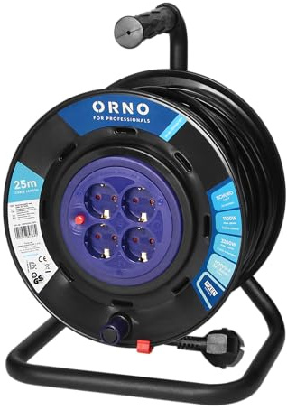 Miratic Tambor Alargador Enchufe | Enrollador de Cable con 4 Tomas Schuko 2P+T | Cable PVC H05VV-F 3G1,5mm² | Disyuntor Térmico y Cortacircuitos | IP20 Interior (25 metros)