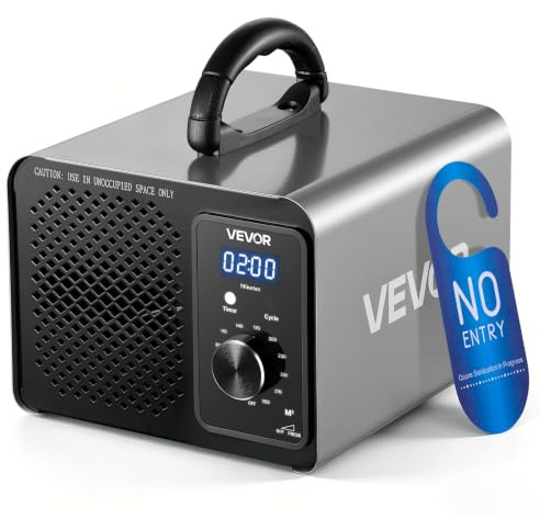 VEVOR Generador de Ozono 36000 mg/h, Máquina de Ozono con Selección por Área, Inicio Retardado 15 s, Temporizador Modo Cíclico 6 12 24 h, Cobertura hasta 300 m² para Hogar Coche Sótano Cocina Almacén