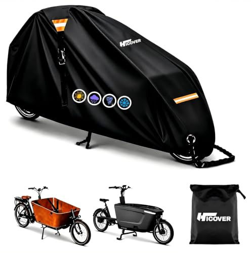 Hicover Bike cover 2 wheel cargo 600D Heavy Duty Adult Cargo Bicycle Covers | Rain Covers for Storage Waterproof with UV & Wind Protection, Folding Extra Large Ebike Tarp for Outdoor Storage