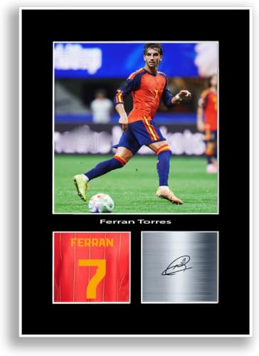 LJW Prints - Póster de pared de Ferran Torres, España 2026, impresión de fútbol, autógrafo firmado, foto para fans