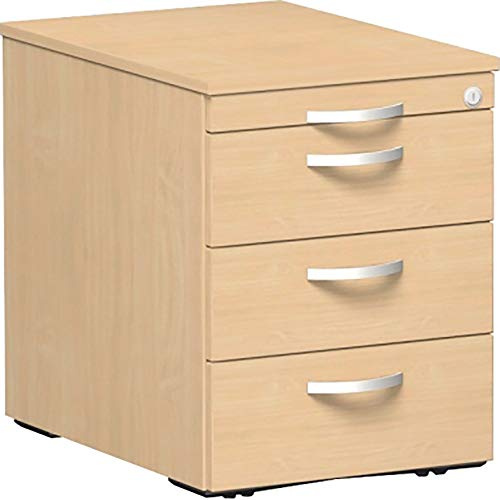 Gera Möbel S-530151-BU Rollcontainer Venedig mit 3 Kunststoff-Schubfächern und 1 Materialschubfach, 43 x 60 x 56,6 cm, buche