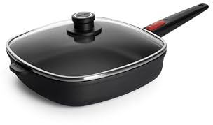 Woll Nowo Titanium Viereckpfanne, 28x28 cm, 6.5 cm hoch, inklusive Glasdeckel, mit abnehmbarem Stiel - Geeignet für Ceran, Gas, Elektro, Halogen - nicht induktionsgeeignet, Aluminiumguss