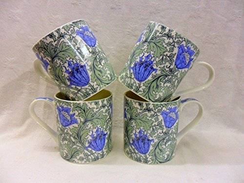 Set of 4 Extra Large China Mugs in Vintage William Morris Anemone Design