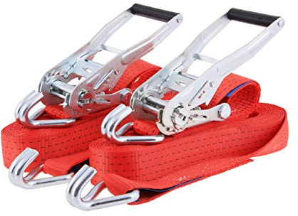 Sandax Set di 2 cinghie di tensione professionali da 8 m con gancio, con certificazione TÜV con cricchetto di alta qualità, portata fino a 5000 kg daN 5t secondo DIN EN 12195-2, larghezza 50 mm,