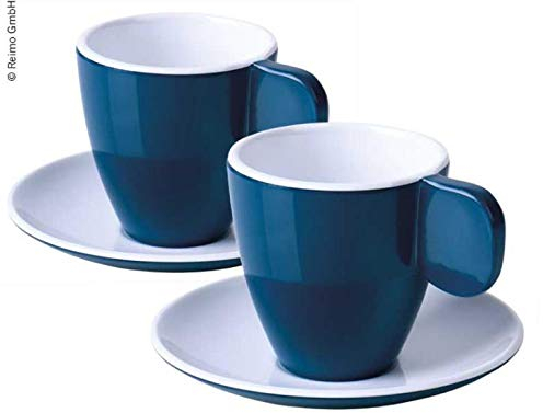 Camp4 Juego de 2 tazas de melamina, color azul oscuro y blanco, 2 tazas+2 platillos (9329930932)