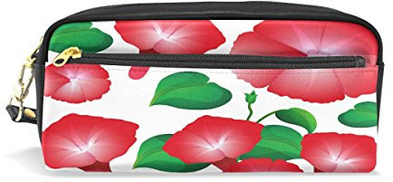 Eslifey Rote Morning Glory Muster Tragbare Tasche PU Leder Schulstifteetui, Stifteetui, Stifteetui, Wasserdicht, Kosmetiktasche, Make-up-Koffer
