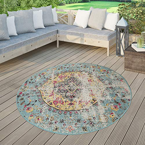 TT Home Moderner Outdoor Teppich Wetterfest für Innen & Außenbereich Boho Style In Multifarben, Größe:200 cm Rund