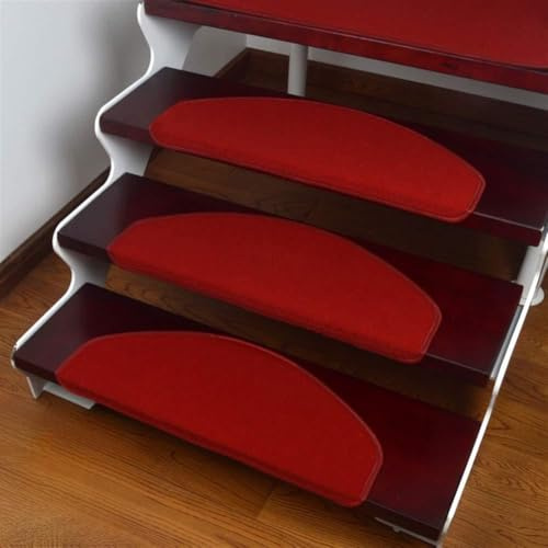 LIVEINU Moderner Stil Selbstklebend Stufenmatten Treppen Teppich Halbrund Waschbar Starke Befestigung Anthrazit Treppen-Matten Rot 24x65cm (7 Stück)