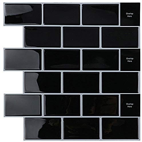 Yoillione Piastrelle Adesive Cucina Bagno, Paraschizzi Cucina Mattonelle Adesive Mosaico Bagno Adesivi Muro Cucina Nero, 10 Pezz Pannelli Decorativi 3d per Parete PVC Impermeabile Mattoni Tile