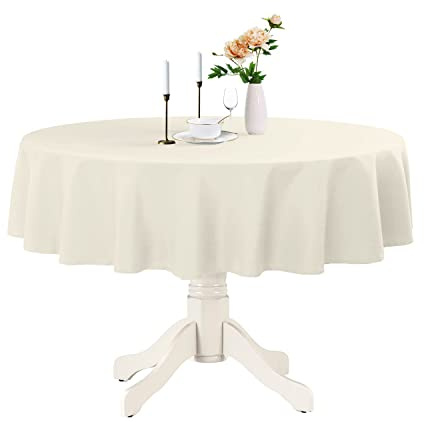 Romanstile Round Waterproof Tablecloth, Stain Resistant Washable Table Cloths Wrinkle Free Polyester Table Covers for Kitchen Dining Party Wedding Indoor and Outdoor - Ivory, 48 Inch