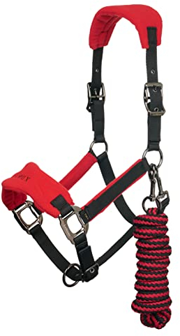 LeMieux Vogue Fleece-Halfter mit Führstrick in Chili – extra Polsterung, verstellbar an Bordstein- und Pollenriemen – extra voll