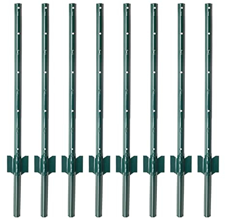 8X Piquets métalliques profilé U, 87 cm, piquets pour Grillage de volière, Treillis Hexagonal, pour clôture de Jardin, pour Grillage pour Plantes grimpantes,Vert