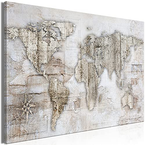decomonkey Akustikbild Weltkarte 90x60 cm 1 Teilig Leinwand Modern Bilder Wandbilder XXL Schallschlucker Schallschutz Akustikdämmung Wandbild Deko Leise Kontinent Vintage