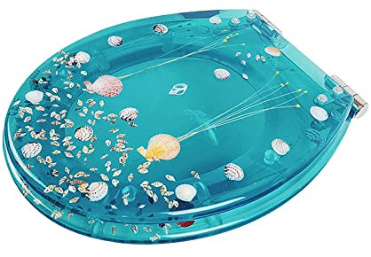 FUZHAOD Transparenter WC-Sitz, Fester Toilettendeckel Mit Soft-Close-Oberseite 3D-Effekt Mit Verstellbaren Scharnieren, Für Das Esszimmer Von Badezimmern Geeignet(Size:42x36cm,Color:C)