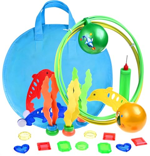 Faburo 20Stk Tauchring Kinder Tauchring Unterwasser Swimmring Tauchspielzeug Pool Spielzeug Set mit Tauchringe Edelsteine Aufbewahrungstasche für Kinder Junge Mädchen