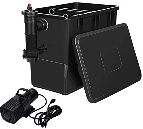 Aquadock Gartenfilter für Koi-Teich, Pool-Durchflussfilter mit 6 Filterbürsten und Filterschwämmen, passend für bis zu 3200 Gallonen (Teichfilter + Pumpe)