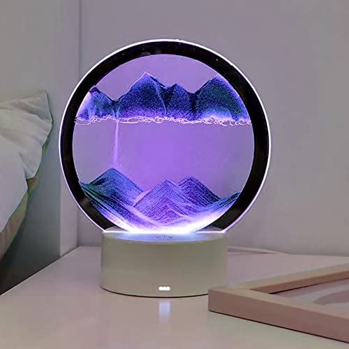 FZQBEY Cadre Sable Mouvant LED, Peinture 3D Qui Coule, Art Image Dynamique de Paysage, Lampe en Mouvement Rotation à 360°, 7 Couleurs Lumineuses, Réglable