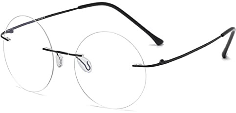 KOOSUFA Titan runda kantlösa läsglasögon med blåljusfilter män kvinnor ultralätta ramlösa läsglasögon läshjälp arbetsplatsglasögon anti-trötthet glasögon 0,0 1.0 1.5 2.0 2.5 3,0 3,5 4,0, 1 x svart,
