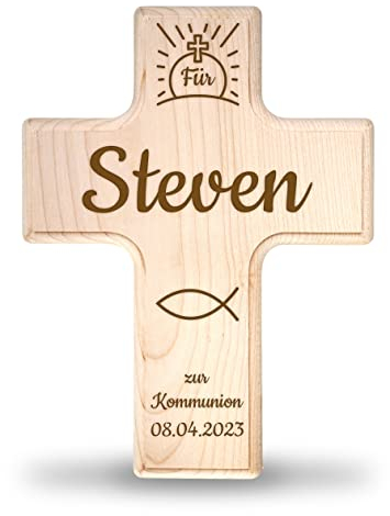 Kinderkreuz Kommunion personalisiert - Kinderkreuz zur Erstkommunion mit Namen - personalisierte Geschenke zur Kommunion - Kommunionsgeschenke für Jungen / Kommunionsgeschenke Mädchen - Holzkreuz