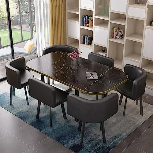 EYEWEB Esstisch und Stühle Set Konferenztisch Meetingtisch Essstühlen Profi Besprechungstisch Rechteckig, 6 Pers for Zuhause, Familie (Color : Schwarz)