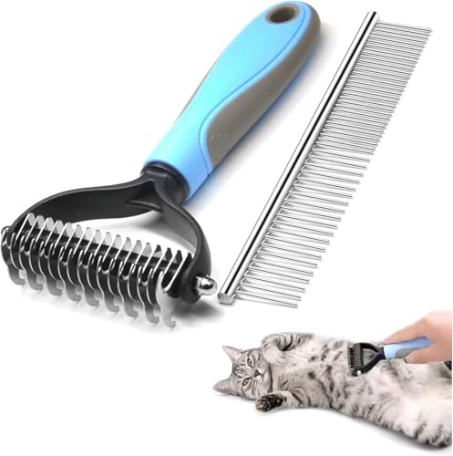 AIVORO Hundebürste und Katzenbürste Langhaar Tierhaarbürste, 17+9 Doppelseitige Unterfellbürste Hunde, Hundekamm Unterwolle mit Rostfreiem Stahl-Kamm