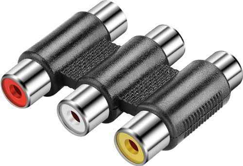 SAISN Coupleur 3RCA femelle vers femelle - Adaptateur audio vidéo jack - Connecteur nickelé - Rouge, blanc, jaune