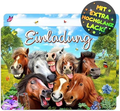 12x Pferde EINLADUNGSKARTEN KINDERGEBURTSTAG Mädchen Junge - die Pferde-Selfie PARTY Karten sind die Pferde EINLADUNG für Mädchen Jungen Kinder GEBURTSTAG Einladung Pferde Reiten BAUERNHOF Einhorn