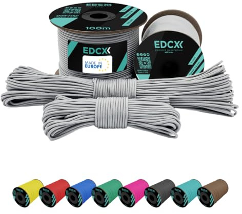 EdcX 2 mm Nylon Paracord 275 (50 y 100 m) - 100% Cuerda de Nailon, Cable de 3 hebras, Cuerda de Nailon de 2 mm en Muchos Colores