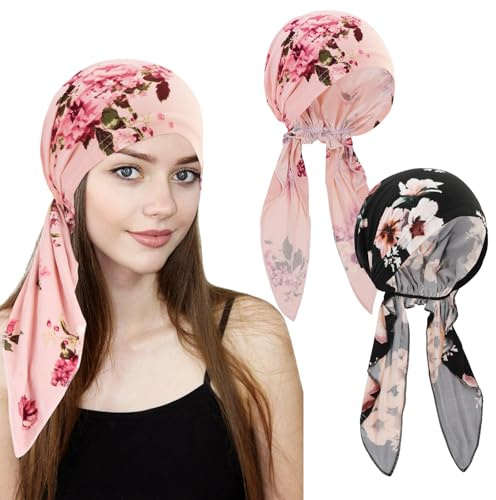 XEPST 2 Turbans pour Femmes, Couvre-Chef Chimio Pré-Attachés Foulard Imprimé Floral