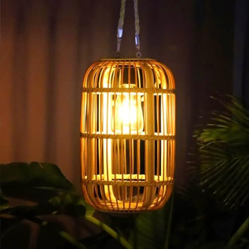 Rattan Outdoor Solar Laterne Solar Rattan Weben Hängende Solarleuchten Laterne Licht Gartenlandschaft Tragbare Lampe Solarbeleuchtung für Dekoration Garten Weg Terrasse Esstisch