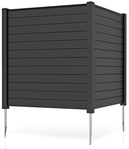 Giantex Air Conditioner Fence 2 Panels - 48''W x 48''H Outdoor Privacy Screen with Upgraded Metal Stakes, PP Trash Can Enclosure, Decorative Garden Fences for Patio Lawn AC Unit Pool Pump, Black