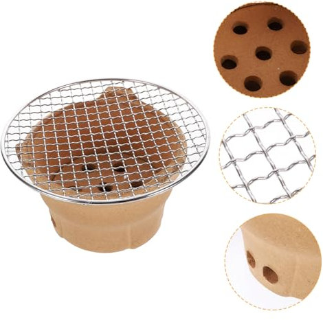 FUNOMOCYA Set Di Barbecue in Argilla Griglia A Carbonella E Griglia A Maglie Per Barbecue All'aperto Resistente Alle Alte Temperature Design Cavo Per Buona Circolazione Dell'aria
