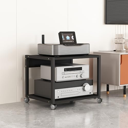TV Rack HiFi Regal Audio Schrank Vintage Plattenspieler-Ständer Vinyl Holder Schrank für Wohnzimmer Schlafzimmer Räder mit Bremsen für Büro Zuhause Arbeitszimmer Wohnheim(50x40x45cm/19.7x15.7x17.7in)