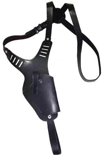 MDFCZXP Schulterholster mit schrägem Rücken Achselschulter aus Rindsleder Pistolentasche Mittelalterliches PU-Leder Waffenholster,Schwarz,20cm
