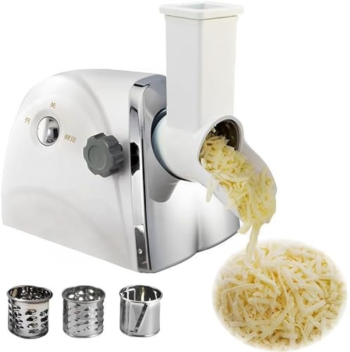 WTLONBF Grattugia elettrica per Formaggio da 300 W, grattugia Rotante per Formaggio Commerciale con 3 Lame rotanti, grattugia per Patate a sminuzzamento rapido