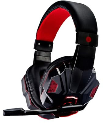 Housoutil écouteurs ecouteurs Filaire Casque Audio Headphone Casque Noise Cancelling Micro Gaming Filaire DJ USB Gamer de Jeu Abdos Rouge