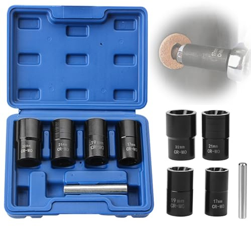 PRITOK Locking Wheel Nut Removal Tool: 5 Piece Twist Socket Set with Storage Box, 1/2” Drive Twist Socket Set Wheel Nut Remover, Stripped Lug Nut Remover with Drift Punch Bar (17mm, 19mm, 21mm, 22mm)