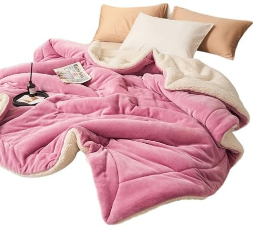 SQIANKUN Blanket Doppelschichtige, verdickte Plüschdecke, Plüsch-Fleece-Plaids for Bett, Sofa, warme Überwurfdecken Sofadecke(Rose pink,100x120cm)